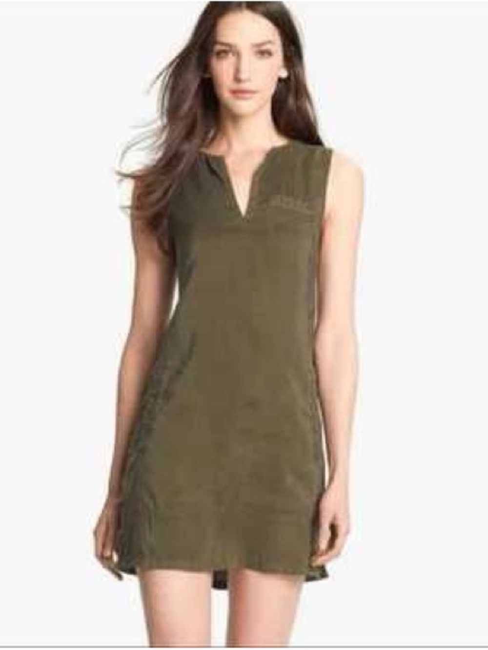 Theory Olive Sleeveless Notch-Neck Mini Dress
